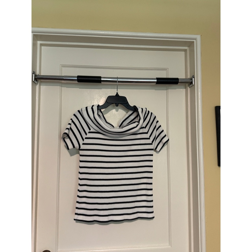 OLIVEdesOLIVE Striped off-the-shoulder Top Bow Back Short Sleeve Shirt - Picture 2 of 4